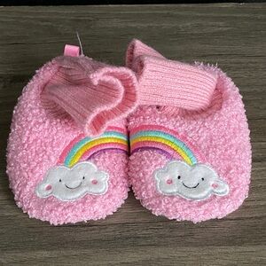 Pink Baby Booties with Rainbow Design